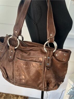 Vintage Y2K Abercrombie & Fitch Brown Leather Shoulder Tote Bag
